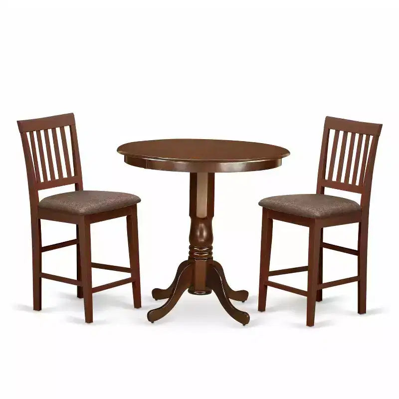 3-Piece Mahogany Finish Solid Wood Top - Dining Room Set - Seats 4