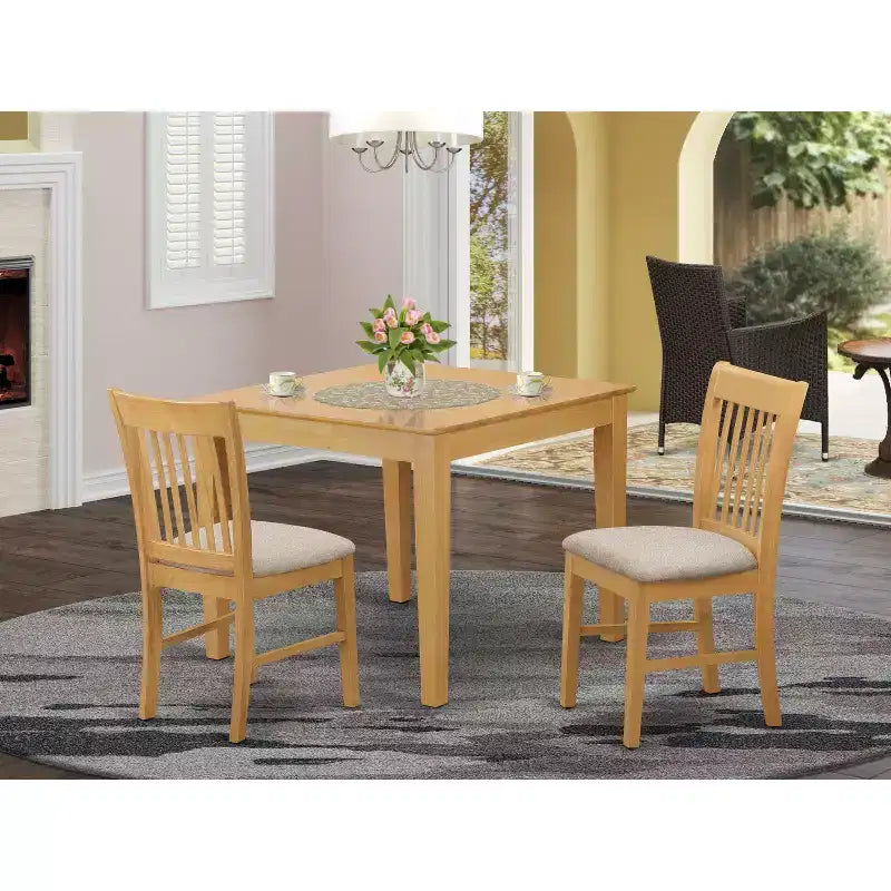 Ensemble de salle à manger carré - Table de cuisine de 36 pouces avec 2 chaises en lin - Finition chêne