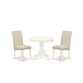 HomeStock 3-Pc Round Linen White Finish Solid Wood Top-Dining Room Set-Seats 4