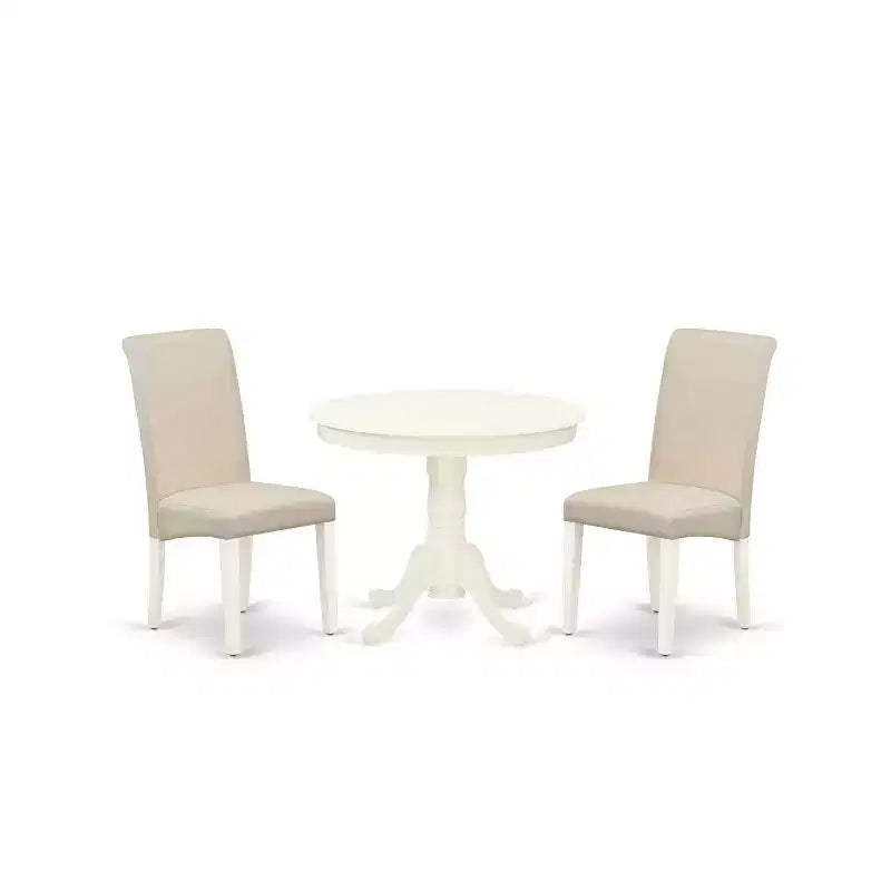 HomeStock 3-Pc Round Linen White Finish Solid Wood Top-Dining Room Set-Seats 4