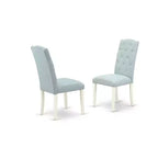 Ensemble de salle à manger 3 pièces Côtier - Table ronde et 2 chaises Parsons - Blanc lin et bleu layette