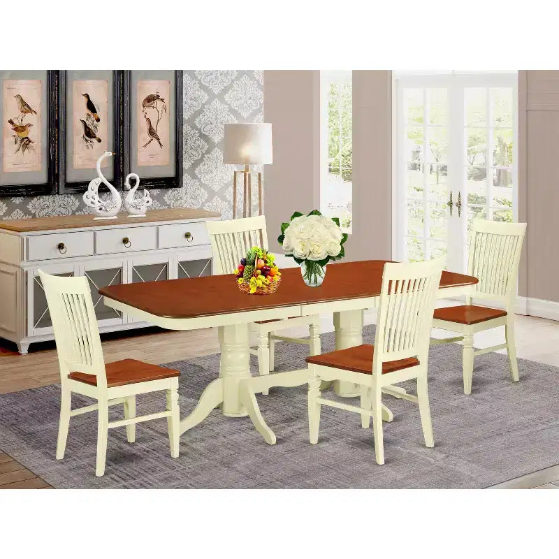 Ensemble de salle à manger 5 pièces - Table et chaises de salle à manger de style Mid-Century - Ensemble de table de cuisine - Fini couleur lait battu