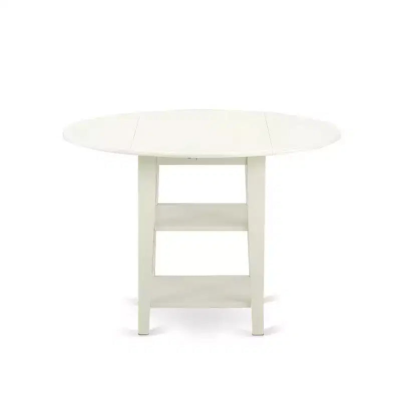 Ensemble de salle à manger 3 pièces HomeStock avec table ronde plateau bois massif finition blanc lin
