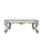 Table basse Royal Hampton de 53 pouces, pieds volutes traditionnels, or brossé, blanc