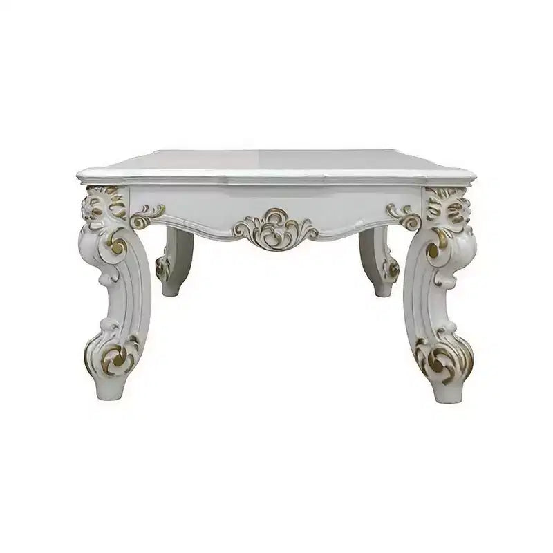 Table basse Royal Hampton de 53 pouces, pieds volutes traditionnels, or brossé, blanc