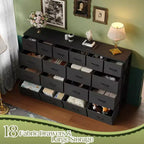 Meuble de rangement avec 18 tiroirs en tissu, doté d'une station de charge et d'un plateau en bois, adapté aux chambres et aux salons.