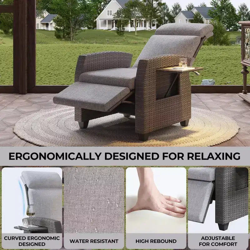 Fauteuil inclinable de patio en rotin confortable tout temps en osier PE pour jardin, patio,
