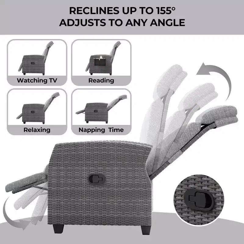 Fauteuil inclinable de patio en rotin confortable tout temps en osier PE pour jardin, patio,
