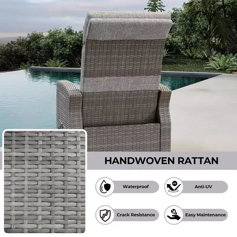 Fauteuil inclinable de patio en rotin confortable tout temps en osier PE pour jardin, patio,