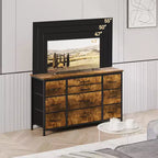 Meuble TV commode 10 tiroirs Acekool avec prise de courant, marron rustique, armoire de rangement large pour chambre à coucher, salon, entrée, table console à plateau en bois