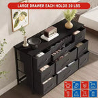 Meuble TV commode 10 tiroirs Acekool avec prise de courant, marron rustique, armoire de rangement large pour chambre à coucher, salon, entrée, table console à plateau en bois