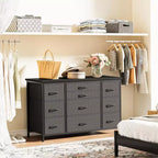 Meuble TV commode 10 tiroirs Acekool avec prise de courant, marron rustique, armoire de rangement large pour chambre à coucher, salon, entrée, table console à plateau en bois