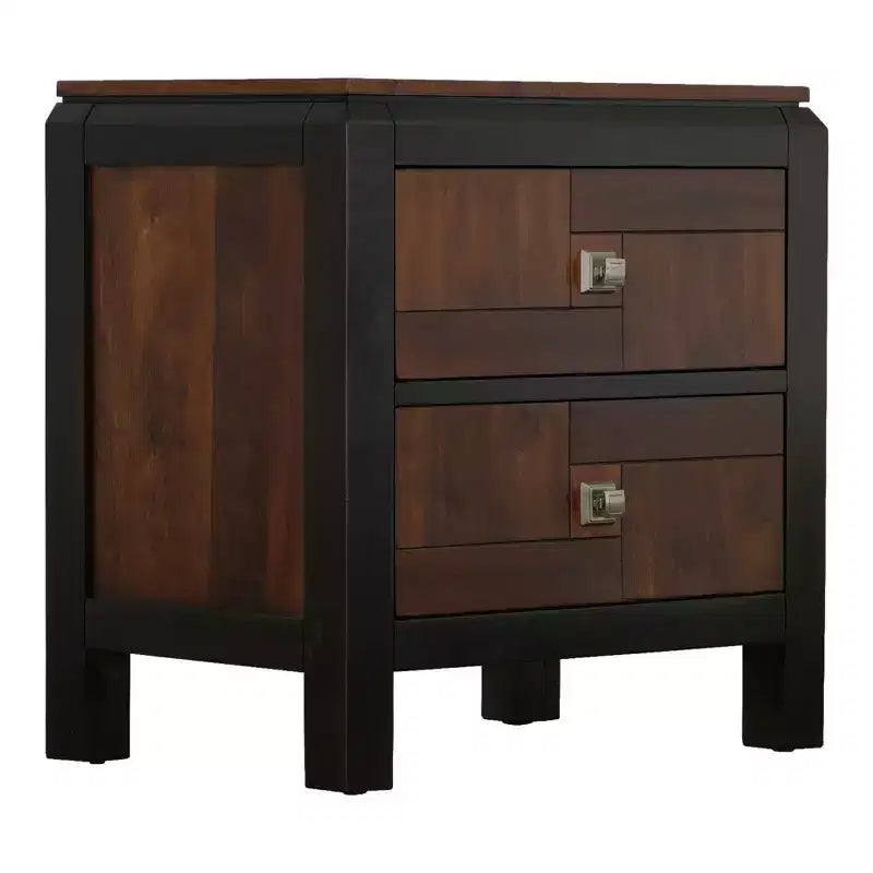 Table de chevet Royal Hampton 28 po fabriquée à la main, 2 tiroirs, motif de bois élégant, poignées carrées, brun noyer