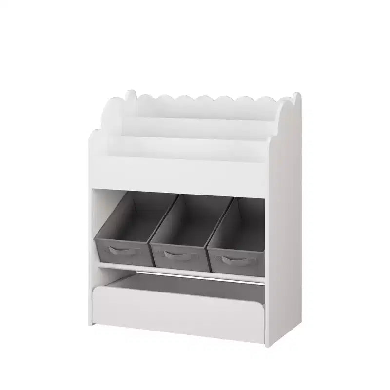 Étagère à livres pour enfants avec 3 bacs de rangement en tissu et tiroir, organisateur de jouets pour tout-petings, bibliothèque, blanc - ModernLuxe