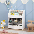 Étagère à livres pour enfants avec 3 bacs de rangement en tissu et tiroir, organisateur de jouets pour tout-petings, bibliothèque, blanc - ModernLuxe