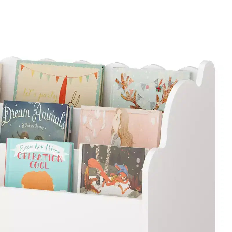 Étagère à livres pour enfants avec 3 bacs de rangement en tissu et tiroir, organisateur de jouets pour tout-petings, bibliothèque, blanc - ModernLuxe