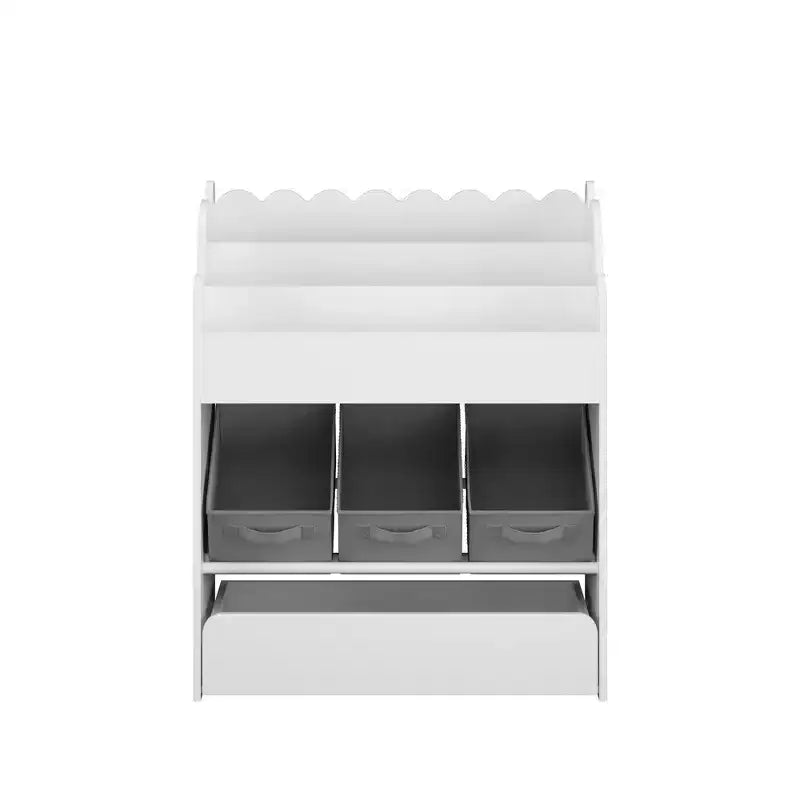Étagère à livres pour enfants avec 3 bacs de rangement en tissu et tiroir, organisateur de jouets pour tout-petings, bibliothèque, blanc - ModernLuxe
