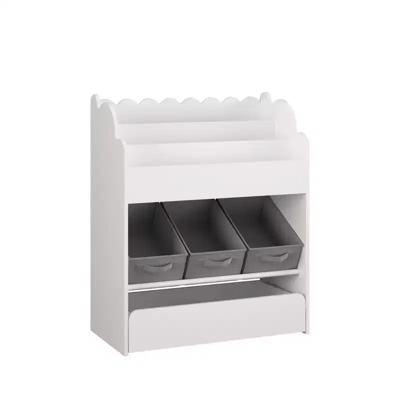 Étagère à livres pour enfants avec 3 bacs de rangement en tissu et tiroir, organisateur de jouets pour tout-petings, bibliothèque, blanc - ModernLuxe