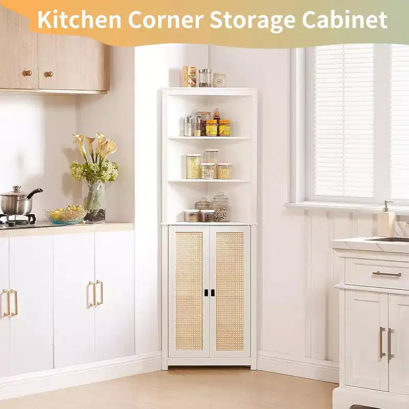 Armoire d'angle blanche – Meuble de rangement haut peu encombrant avec 2 portes coulissantes et étagères réglables – Idéal pour l'organisation de la cuisine
