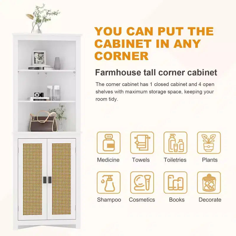 Armoire d'angle blanche – Meuble de rangement haut peu encombrant avec 2 portes coulissantes et étagères réglables – Idéal pour l'organisation de la cuisine
