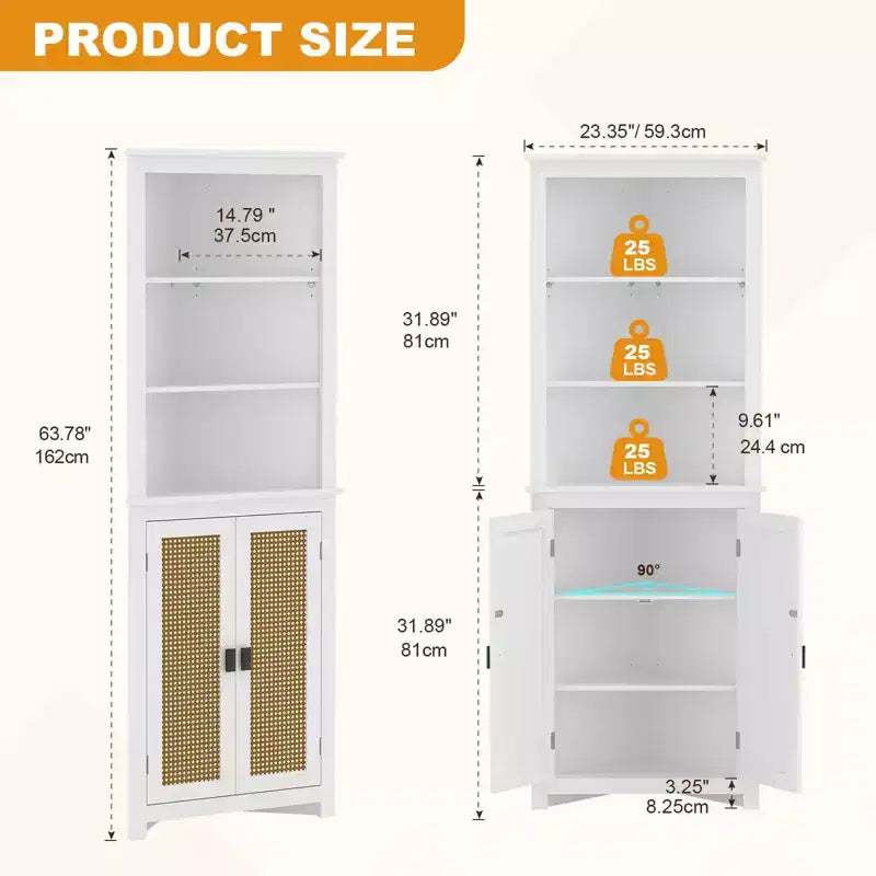Armoire d'angle blanche – Meuble de rangement haut peu encombrant avec 2 portes coulissantes et étagères réglables – Idéal pour l'organisation de la cuisine