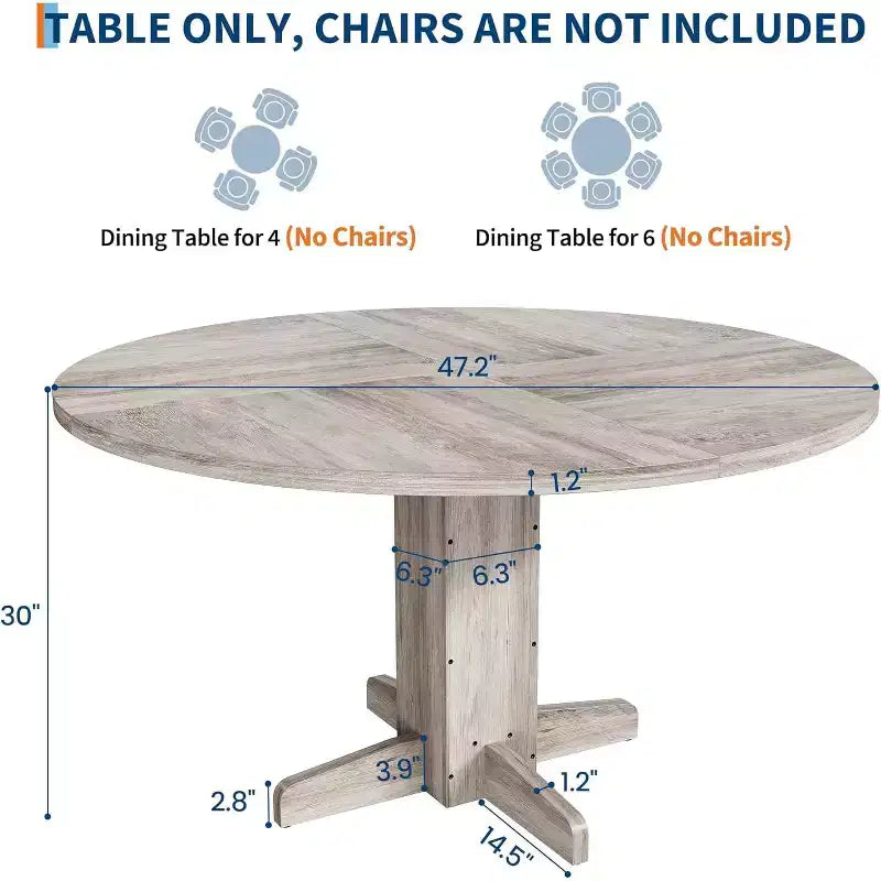 Table à manger ronde CuisinSmart pour 4 personnes, table à manger ronde de 119 cm, table de cuisine ronde de style ferme pour salle à manger et salon (table uniquement)