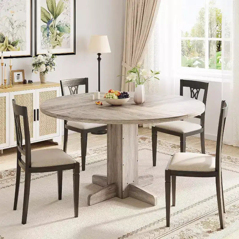 Table à manger ronde CuisinSmart pour 4 personnes, table à manger ronde de 119 cm, table de cuisine ronde de style ferme pour salle à manger et salon (table uniquement)