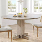 Table à manger ronde CuisinSmart pour 4 personnes, table à manger ronde de 119 cm, table de cuisine ronde de style ferme pour salle à manger et salon (table uniquement)