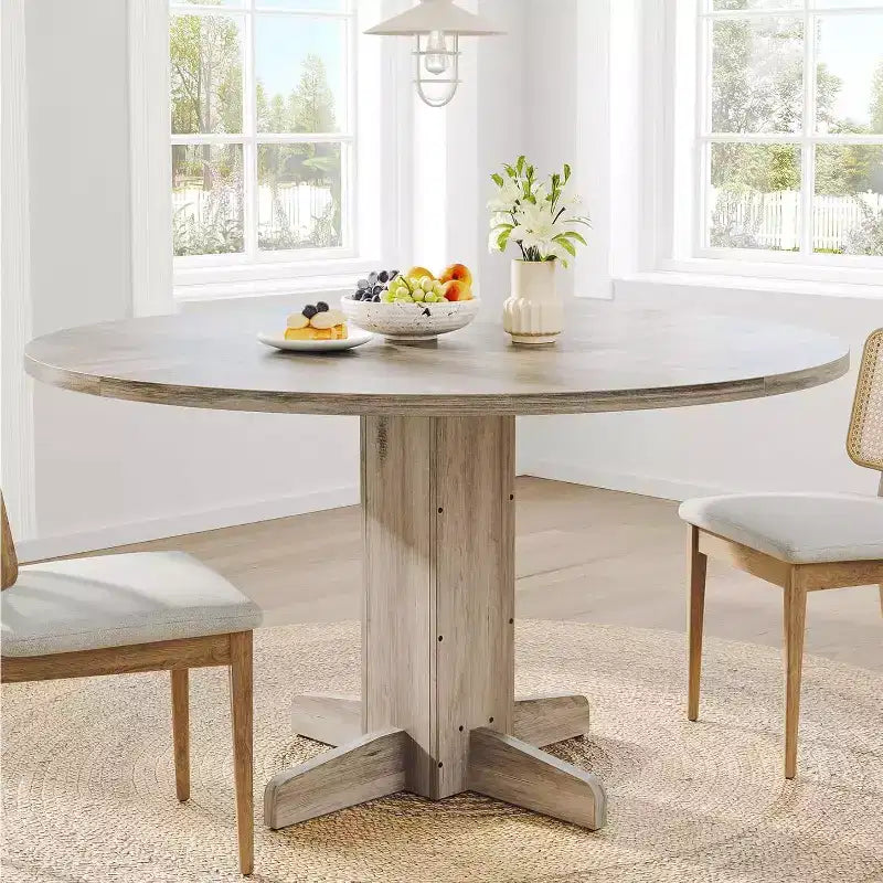Table à manger ronde CuisinSmart pour 4 personnes, table à manger ronde de 119 cm, table de cuisine ronde de style ferme pour salle à manger et salon (table uniquement)