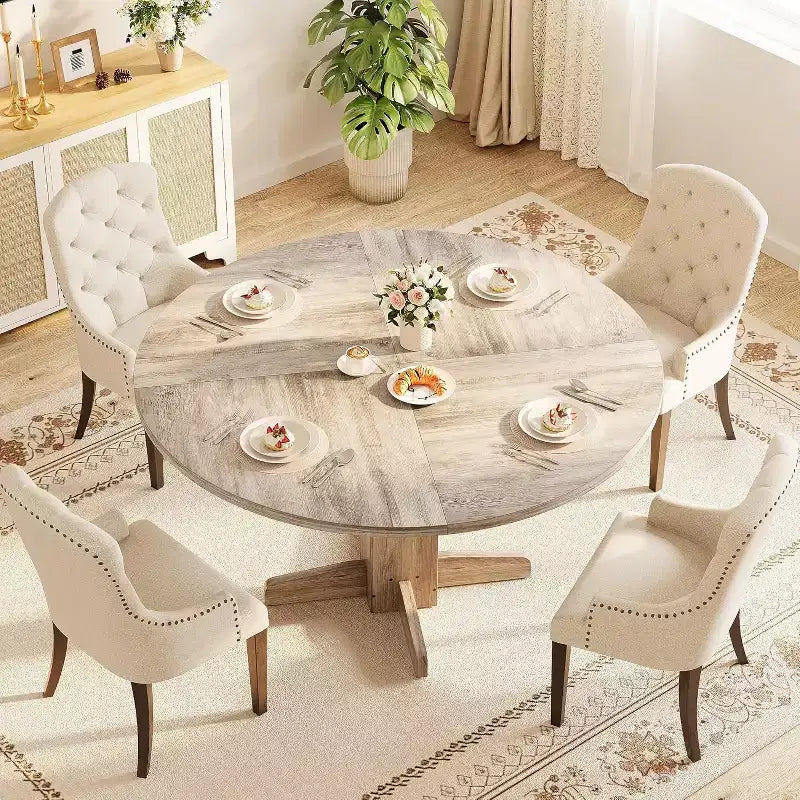 Table à manger ronde CuisinSmart pour 4 personnes, table à manger ronde de 119 cm, table de cuisine ronde de style ferme pour salle à manger et salon (table uniquement)