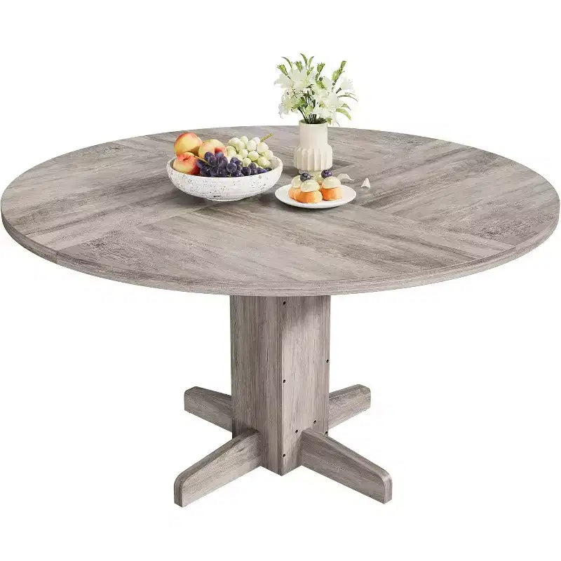 Table à manger ronde CuisinSmart pour 4 personnes, table à manger ronde de 119 cm, table de cuisine ronde de style ferme pour salle à manger et salon (table uniquement)