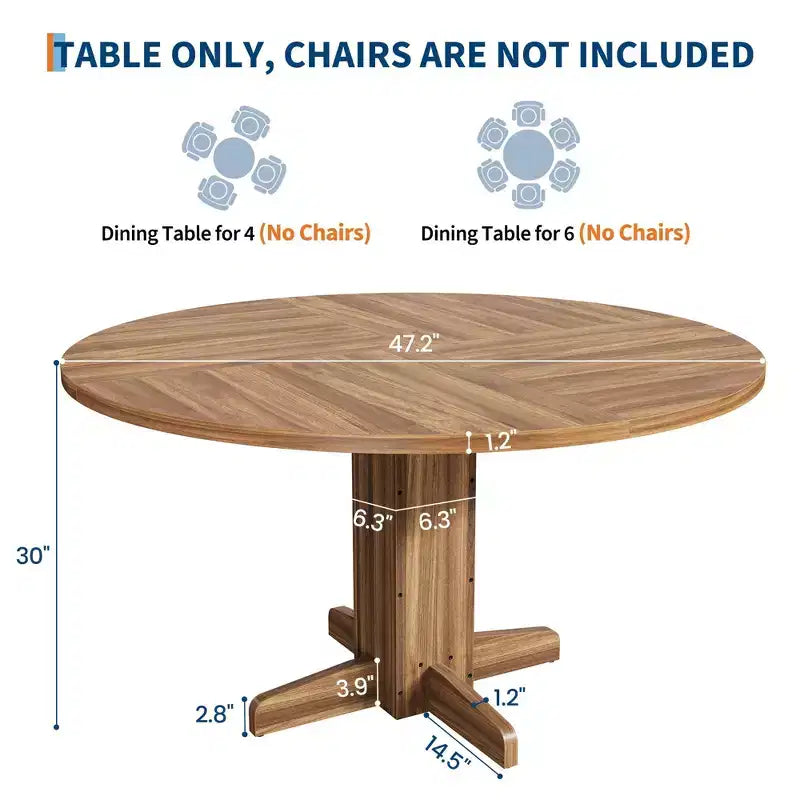 Table à manger ronde CuisinSmart pour 4 personnes, table à manger ronde de 119 cm, table de cuisine ronde de style ferme pour salle à manger et salon (table uniquement)