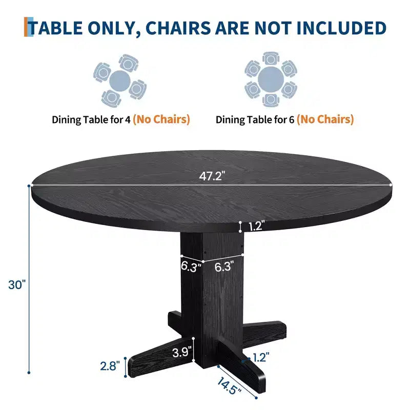 Table à manger ronde CuisinSmart pour 4 personnes, table à manger ronde de 119 cm, table de cuisine ronde de style ferme pour salle à manger et salon (table uniquement)