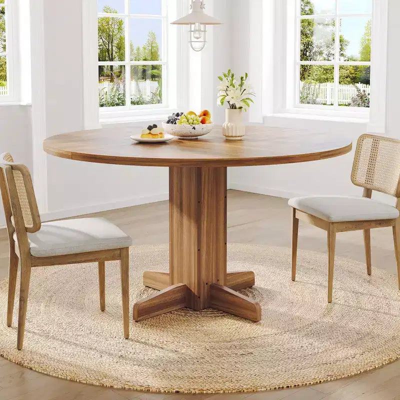 Table à manger ronde CuisinSmart pour 4 personnes, table à manger ronde de 119 cm, table de cuisine ronde de style ferme pour salle à manger et salon (table uniquement)