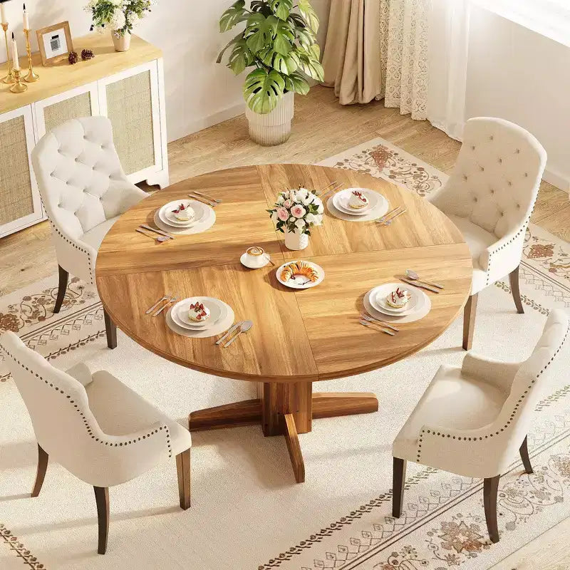 Table à manger ronde CuisinSmart pour 4 personnes, table à manger ronde de 119 cm, table de cuisine ronde de style ferme pour salle à manger et salon (table uniquement)