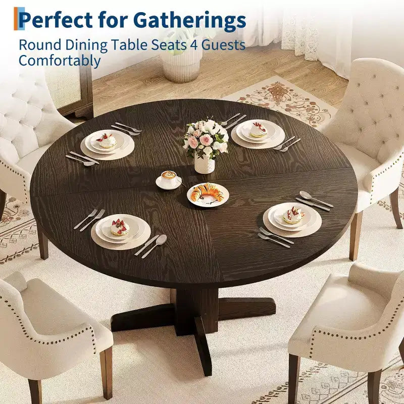Table à manger ronde CuisinSmart pour 4 personnes, table à manger ronde de 119 cm, table de cuisine ronde de style ferme pour salle à manger et salon (table uniquement)