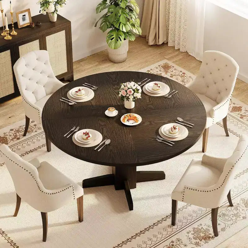Table à manger ronde CuisinSmart pour 4 personnes, table à manger ronde de 119 cm, table de cuisine ronde de style ferme pour salle à manger et salon (table uniquement)