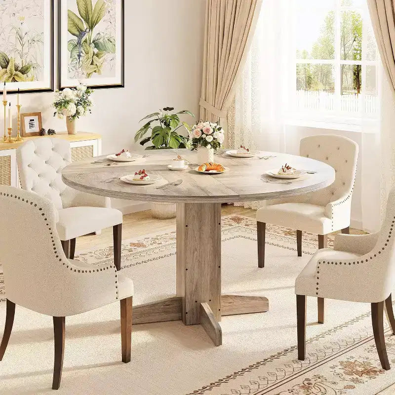 Table à manger ronde CuisinSmart pour 4 personnes, table à manger ronde de 119 cm, table de cuisine ronde de style ferme pour salle à manger et salon (table uniquement)