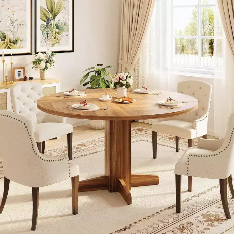 Table à manger ronde CuisinSmart pour 4 personnes, table à manger ronde de 119 cm, table de cuisine ronde de style ferme pour salle à manger et salon (table uniquement)