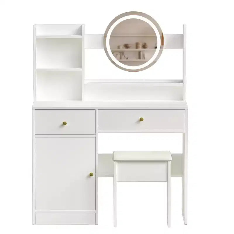 Homy Casa Coiffeuse avec Miroir Éclairé, Éclairage LED Réglable, Blanc