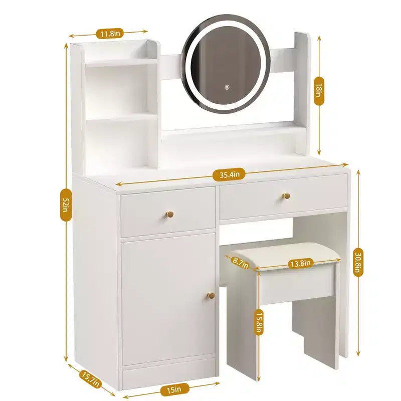Homy Casa Coiffeuse avec Miroir Éclairé, Éclairage LED Réglable, Blanc