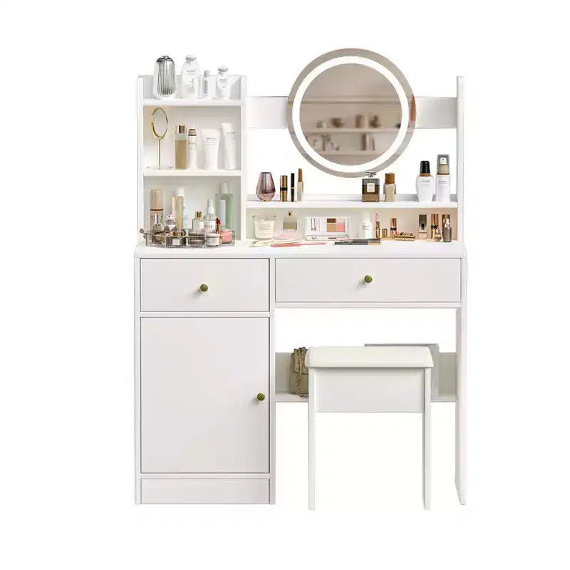 Homy Casa Coiffeuse avec Miroir Éclairé, Éclairage LED Réglable, Blanc