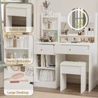 Homy Casa Coiffeuse avec Miroir Éclairé, Éclairage LED Réglable, Blanc