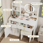 Homy Casa Coiffeuse avec Miroir Éclairé, Éclairage LED Réglable, Blanc
