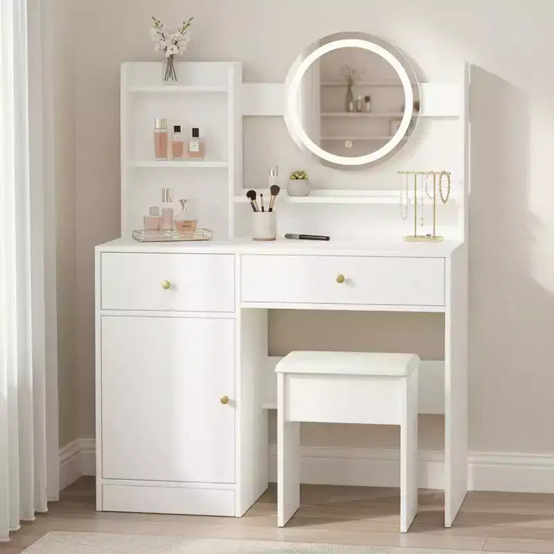 Homy Casa Coiffeuse avec Miroir Éclairé, Éclairage LED Réglable, Blanc