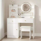 Homy Casa Coiffeuse avec Miroir Éclairé, Éclairage LED Réglable, Blanc