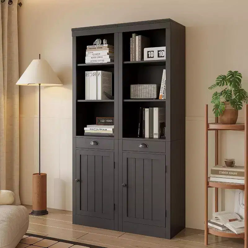Bibliothèque Haute et Étroite de 180 cm avec Porte et Tiroir, Étagère Réglable à 5 Niveaux pour Bureau à Domicile, Salon et Cuisine