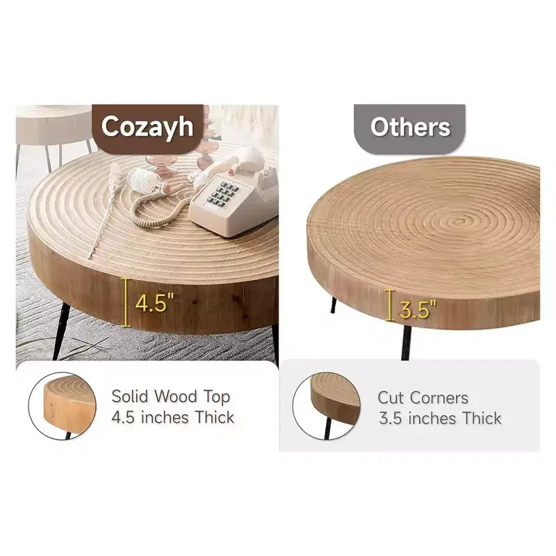 COZAYH Tables basses rondes, 2 pièces, meubles de salon en bois, anneau, lot de 2