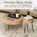 COZAYH Tables basses rondes, 2 pièces, meubles de salon en bois, anneau, lot de 2