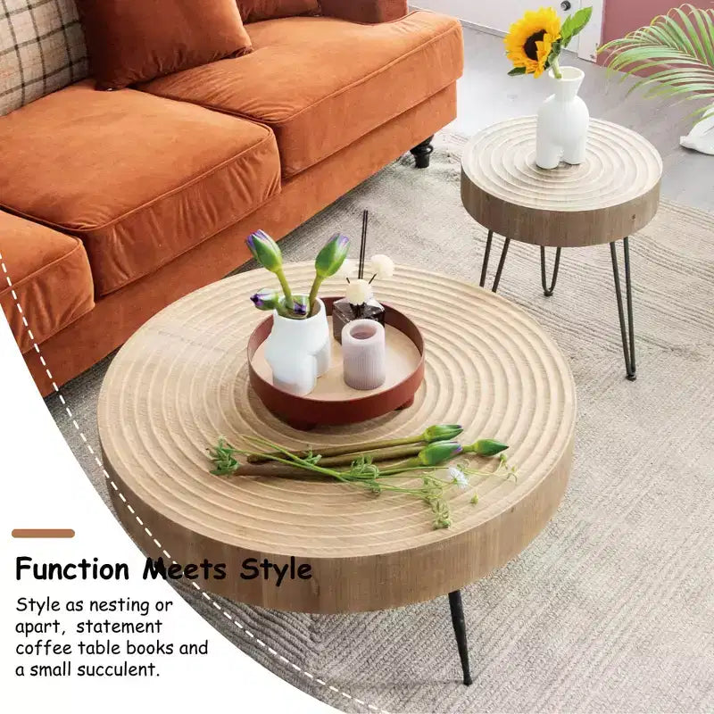 COZAYH Tables basses rondes, 2 pièces, meubles de salon en bois, anneau, lot de 2